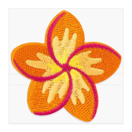Orange Hibiscus Embroidered Iron-On & Adhesive Patch by Make Market®